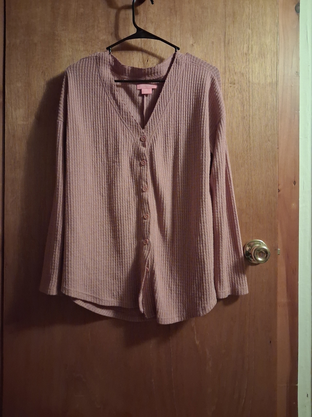 Isaac Mizrahi Dusty Rose Waffle-Knit Button Front Top